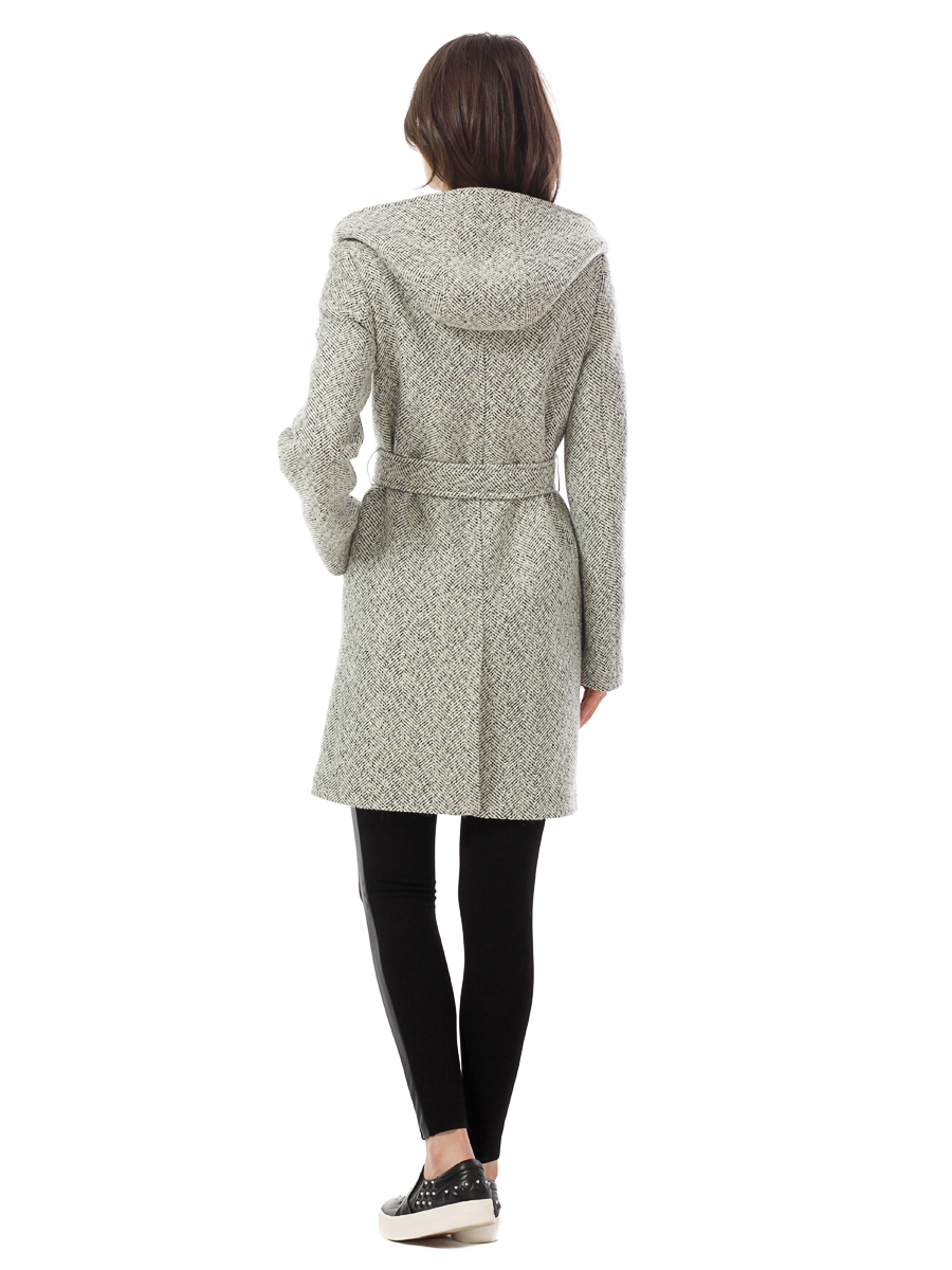Женское пальто из текстиля с капюшоном, без отделки