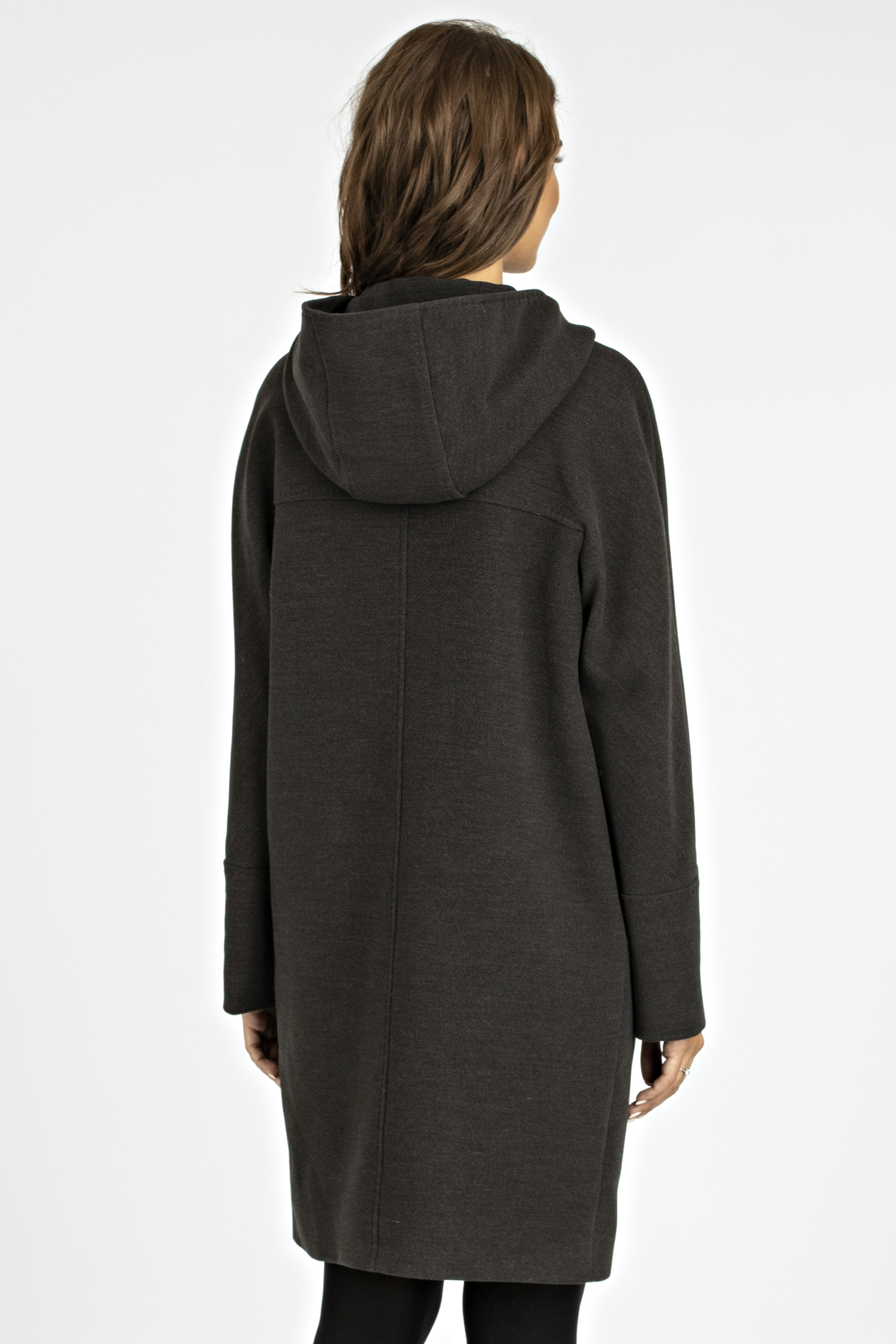Женское пальто из текстиля с капюшоном, без отделки